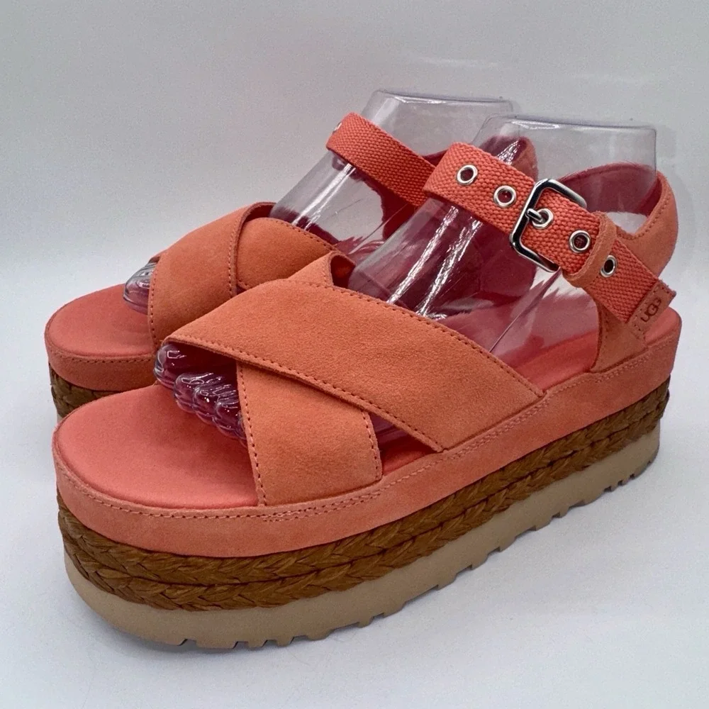 Ugg Aubrey Platform‎ Sandals Women's Size 9 Coral Orange Espadrille